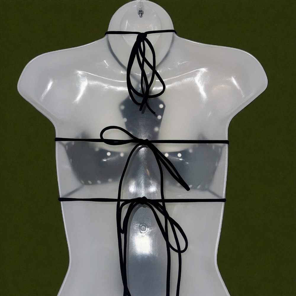 Large Black Cross Skull Backless Halter Top Studded Leather Rave EDM Vegan - Picture 3 of 4